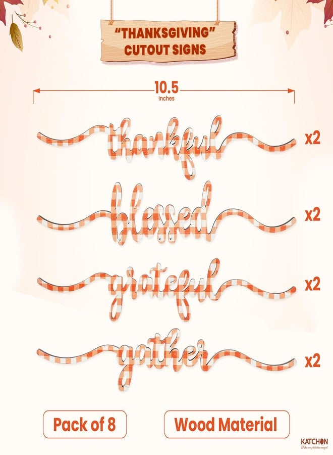 KatchOn, Thanksgiving Wood Cutout Sign - Pack of 8 | Thankful, Blessed, Grateful, Gather, Word Signs Cutouts | Thanksgiving Table Decorations, Wood Plate Cutouts Wooden Decor for Home Table Decoration - Image 2
