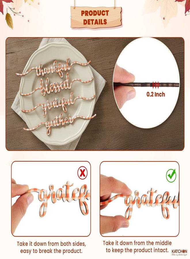 KatchOn, Thanksgiving Wood Cutout Sign - Pack of 8 | Thankful, Blessed, Grateful, Gather, Word Signs Cutouts | Thanksgiving Table Decorations, Wood Plate Cutouts Wooden Decor for Home Table Decoration - Image 3