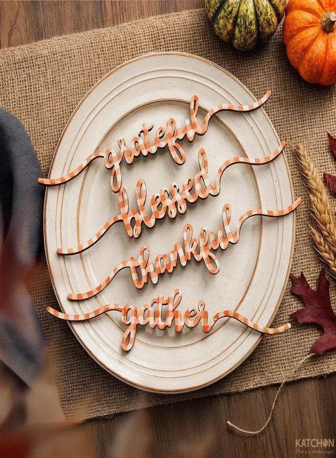 KatchOn, Thanksgiving Wood Cutout Sign - Pack of 8 | Thankful, Blessed, Grateful, Gather, Word Signs Cutouts | Thanksgiving Table Decorations, Wood Plate Cutouts Wooden Decor for Home Table Decoration - Image 5