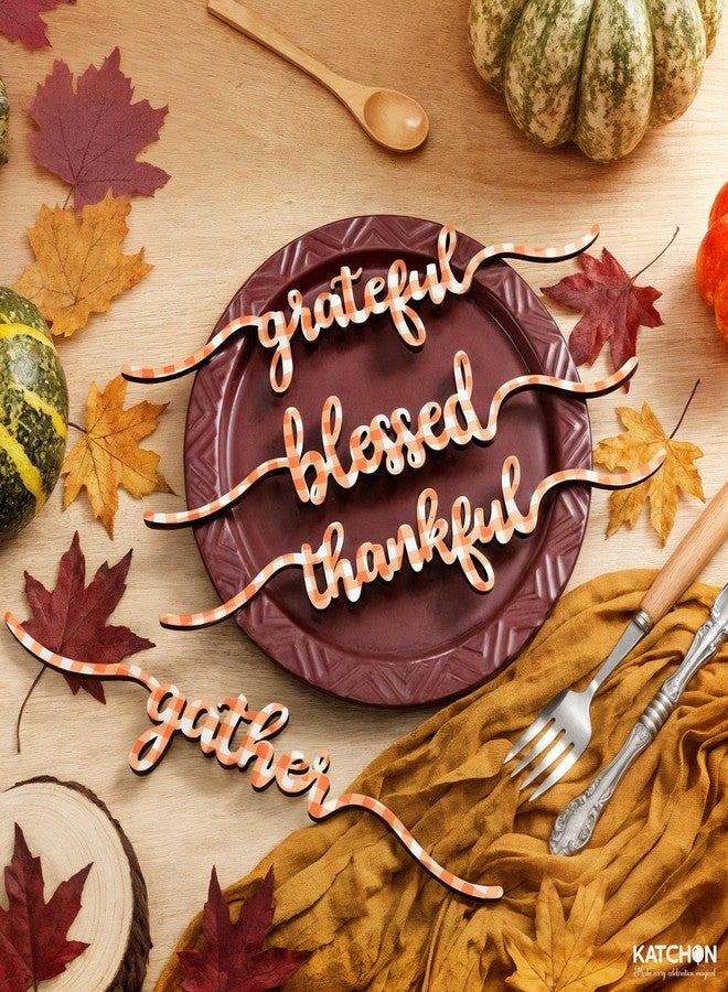 KatchOn, Thanksgiving Wood Cutout Sign - Pack of 8 | Thankful, Blessed, Grateful, Gather, Word Signs Cutouts | Thanksgiving Table Decorations, Wood Plate Cutouts Wooden Decor for Home Table Decoration - Image 4