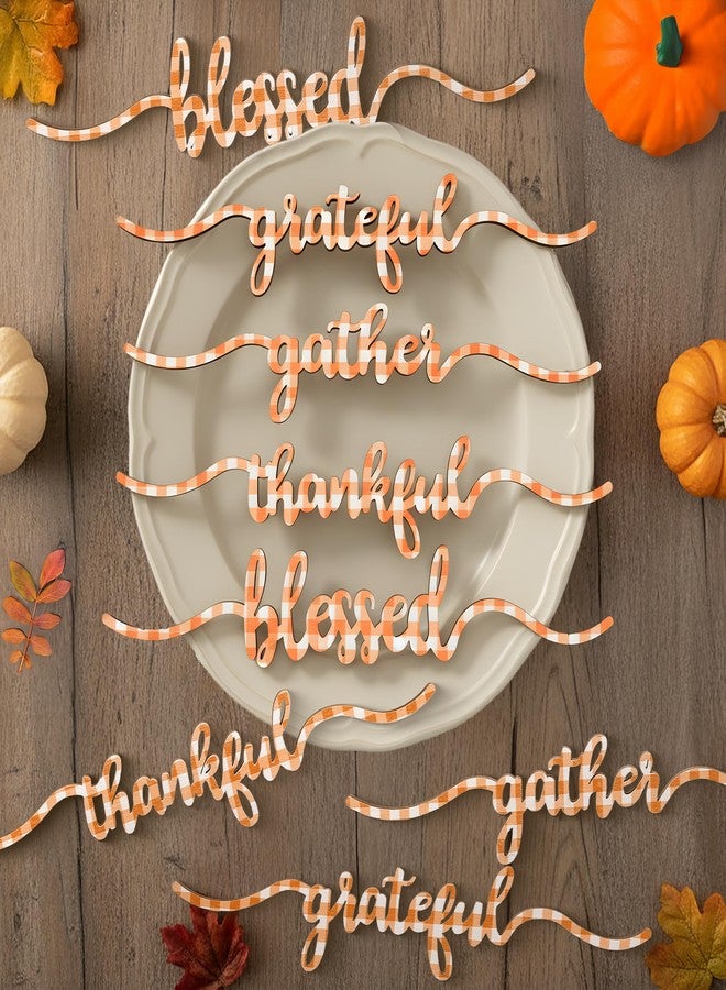 KatchOn, Thanksgiving Wood Cutout Sign - Pack of 8 | Thankful, Blessed, Grateful, Gather, Word Signs Cutouts | Thanksgiving Table Decorations, Wood Plate Cutouts Wooden Decor for Home Table Decoration - Image 1