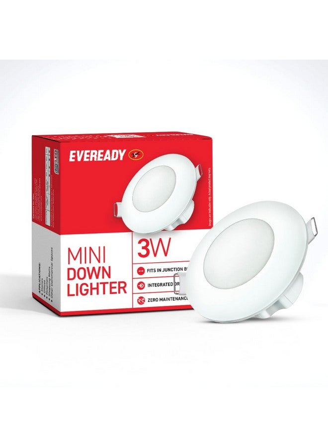 Eveready Eveready Polycarbonate 3W Mini Downlighter | Round Shape | High Efficiency 75 lm/W | 4KV Surge Protection | Integrated Driver | CCT: 6500K, 3000K, Blue, Red, Green, Pink|60mm Cut Size|Pack of 1 - Image 1