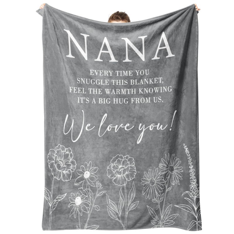 GiltGlimmer Nana Gifts  Gifts for Nana Blanket  Nana Birthday Gifts  Nana Gifts from Grandkids  Nana Gifts for Mothers Day Christmas  Super Soft Flannel Throw Blanket for Nana 50"" x 60""  Grey  - Image 1