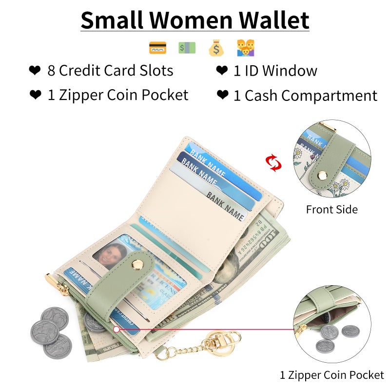 GAEKEAO Small Wallet for Women RFID Blocking Slim Bifold Floral Leather Card Holder with Zipper Pocket ID Window - Image 3