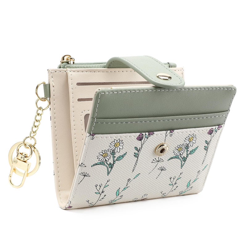 GAEKEAO Small Wallet for Women RFID Blocking Slim Bifold Floral Leather Card Holder with Zipper Pocket ID Window - Image 1