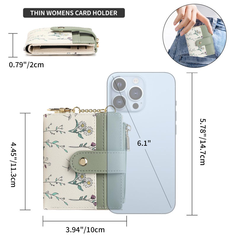 GAEKEAO Small Wallet for Women RFID Blocking Slim Bifold Floral Leather Card Holder with Zipper Pocket ID Window - Image 4