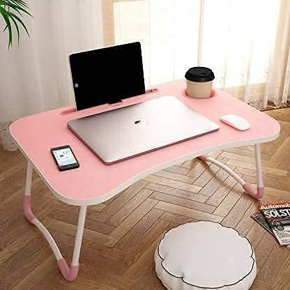 Radiant Wood Smart Multi-Purpose Laptop Table, Dock Stand, Study Table, Bed Table, Foldable, Portable, Ergonomic, Rounded Edges, Non-Slip Legs (Pink) 60D x 40W x 27H Cm - Image 1