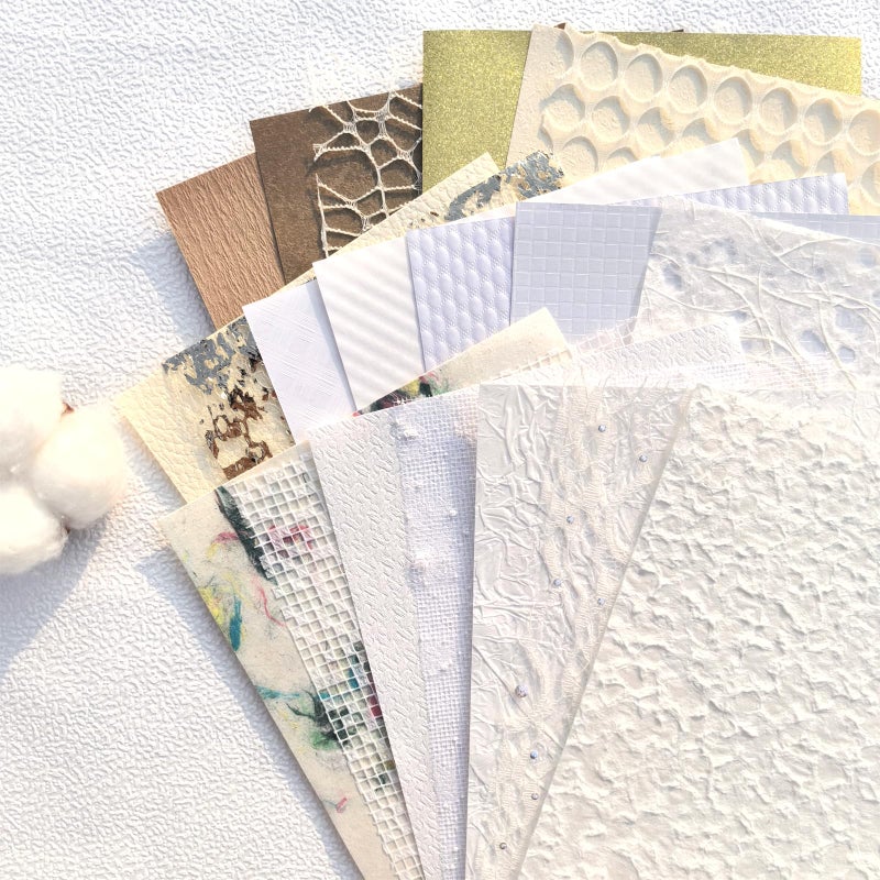 Flartmo 20 Unique A5 Textured Scrapbook Paper & Mesh Fabric Set, Handmade Craft Paper for Scrapbooking, Junk Journal Supplies, Card Making, Decoupage, Collage & Gift Embellishments (White) - Image 1