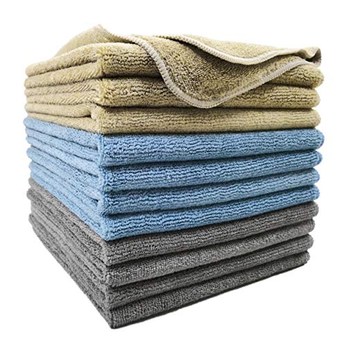POLYTE Professional Microfiber Cleaning Cloth, 14 x 14 in, Blue, Camel, Gray (12 Pack) - Image 1