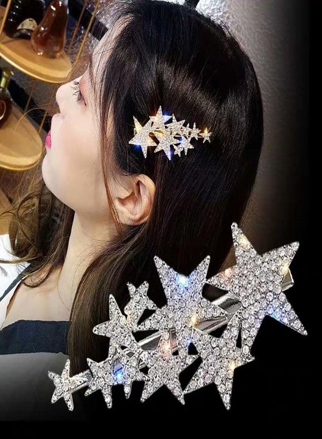 nanaxagly 4 Pcs Five-pointed Star Shining Rhinestone Hair Clip, Elegant Duckbill Clip Fashion Hair Barrettes Accessories for Girls and Women (Gold+Silver) - Image 2