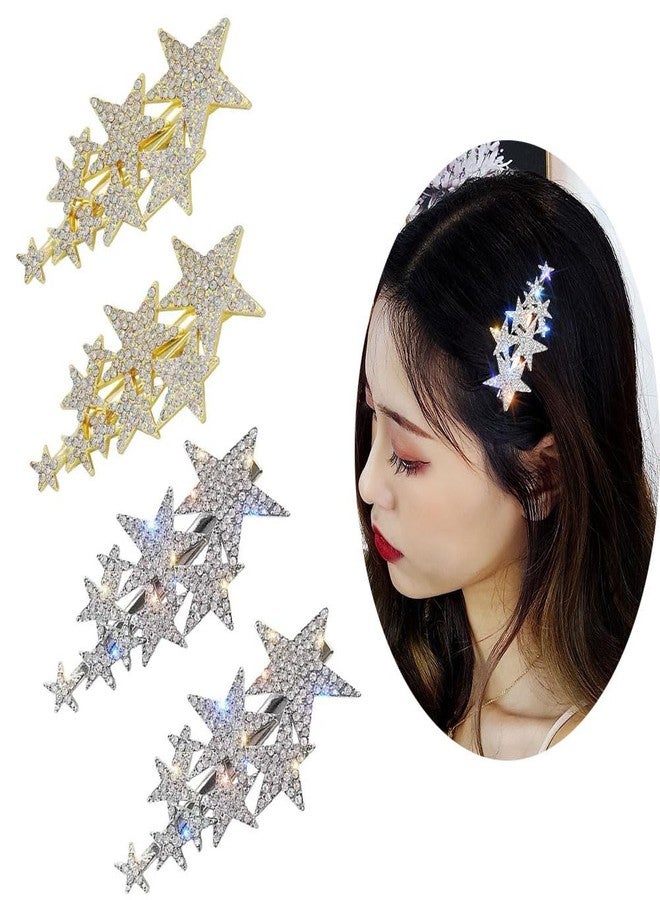 nanaxagly 4 Pcs Five-pointed Star Shining Rhinestone Hair Clip, Elegant Duckbill Clip Fashion Hair Barrettes Accessories for Girls and Women (Gold+Silver) - Image 1