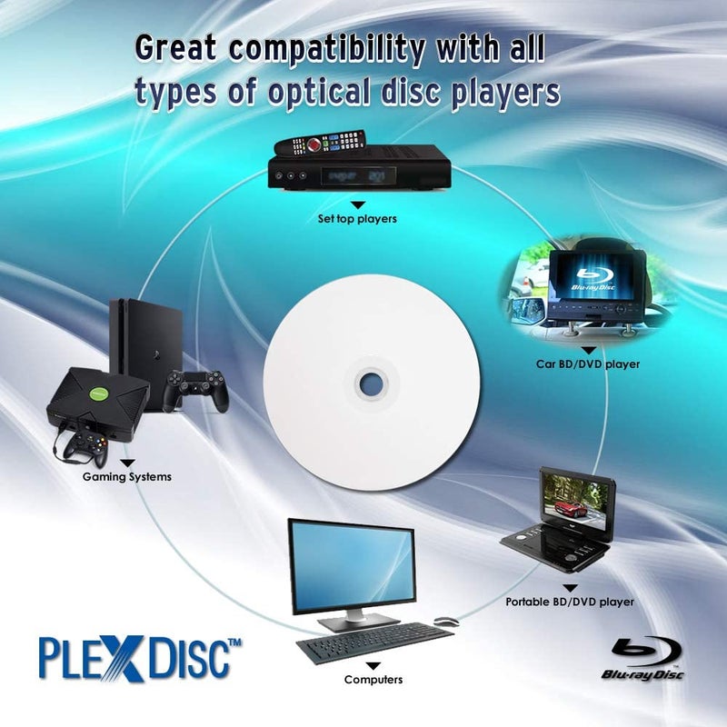 PlexDisc 633-214 25 GB 6X Blu-ray White Inkjet Printable Single Layer Recordable BD-R, 50pk Cake Box, 50 Discs - Image 5
