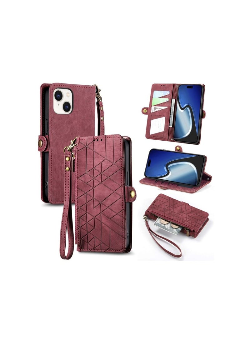 فيسوس آيفون 15 هندسية سستة المحفظة الجانب مشبك جلد حالة الهاتف