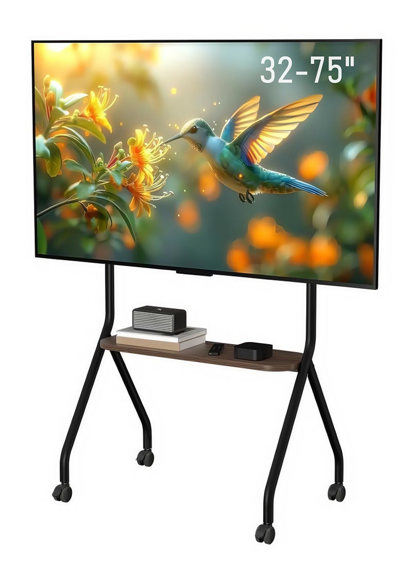 FlashHawk Easel Mobile TV Stand, Rolling TV Cart Floor Stand for 32 to 75 Inch LED LCD OLED Screens, Height Adjustable TV cart with Wooden Tray for Bed Room, Living Room  - Image 1