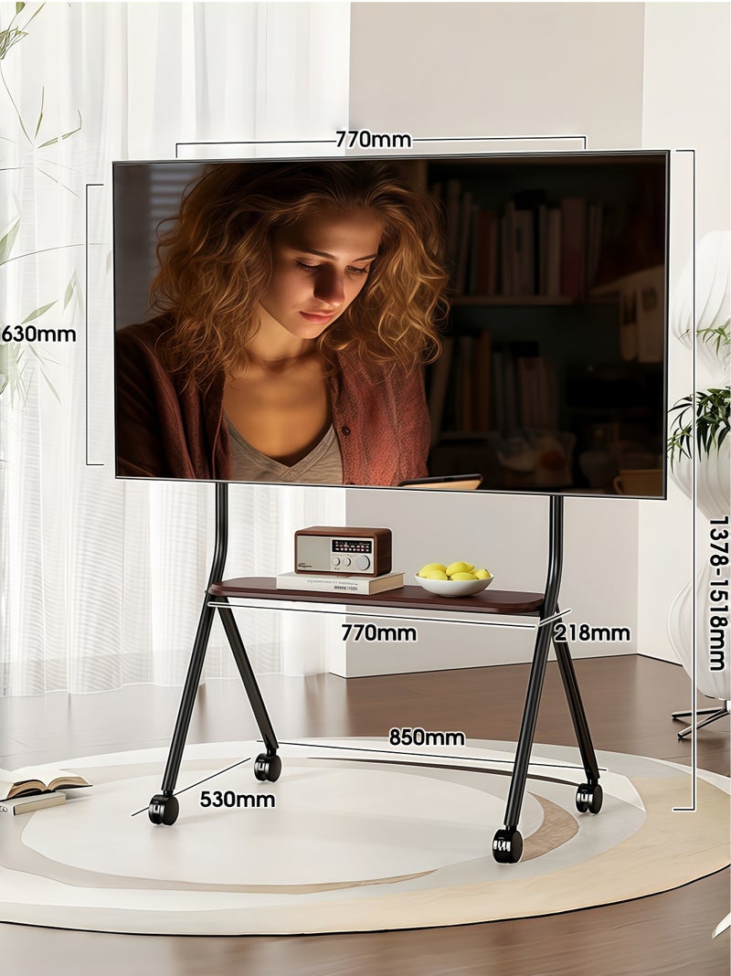 فلاشهوك حامل تلفزيون متحرك، حامل تلفزيون متحرك على الأرض لشاشات LED LCD OLED مقاس 32 إلى 75 بوصة، عربة تلفزيون قابلة لضبط الارتفاع مع صينية خشبية لغرفة النوم وغرفة المعيشة - Image 2