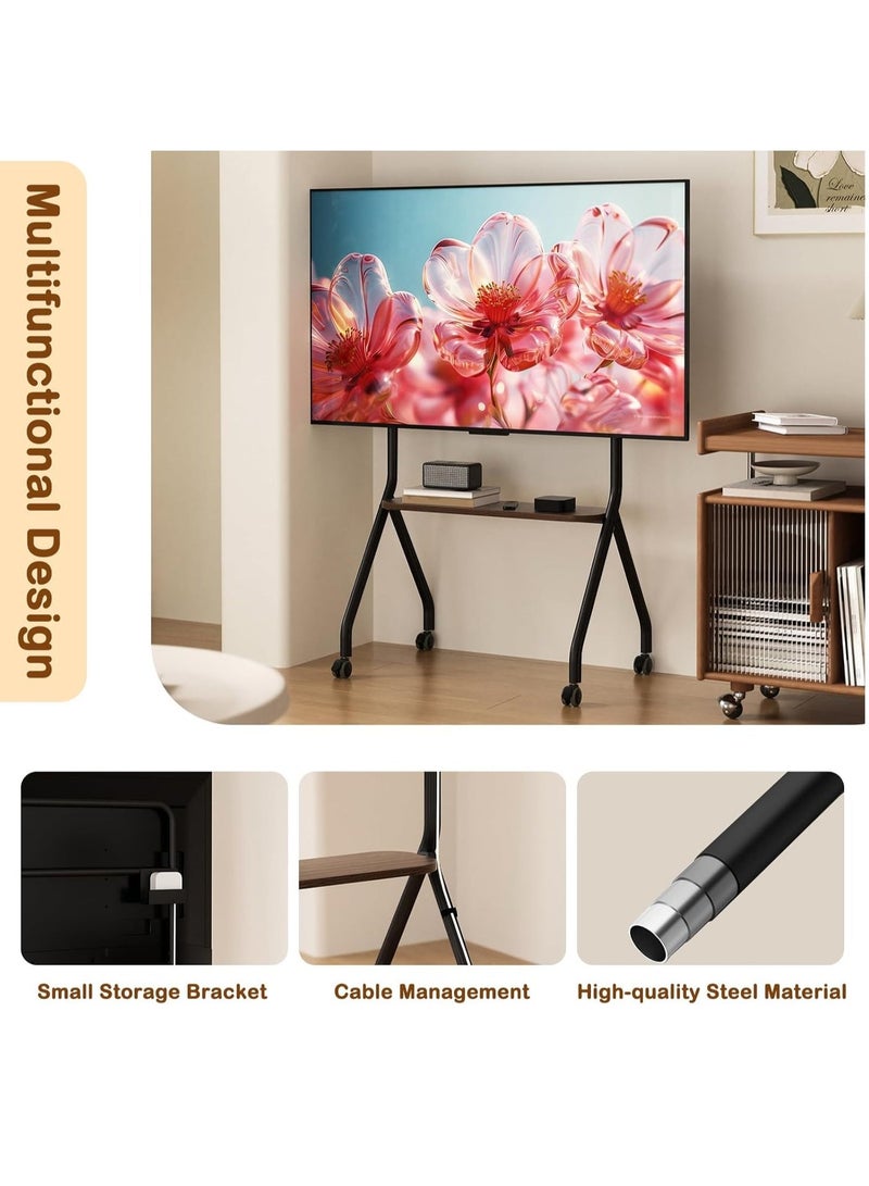 فلاشهوك حامل تلفزيون متحرك، حامل تلفزيون متحرك على الأرض لشاشات LED LCD OLED مقاس 32 إلى 75 بوصة، عربة تلفزيون قابلة لضبط الارتفاع مع صينية خشبية لغرفة النوم وغرفة المعيشة - Image 5