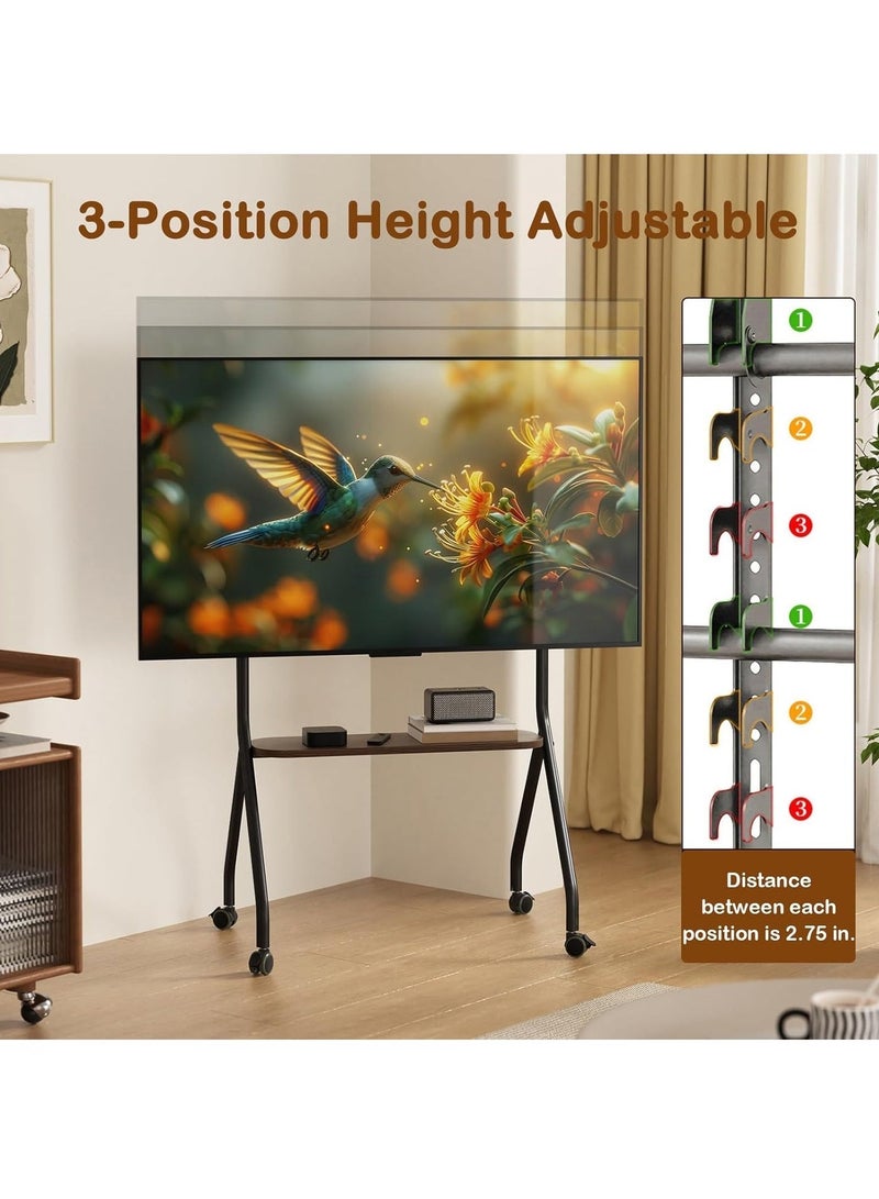 فلاشهوك حامل تلفزيون متحرك، حامل تلفزيون متحرك على الأرض لشاشات LED LCD OLED مقاس 32 إلى 75 بوصة، عربة تلفزيون قابلة لضبط الارتفاع مع صينية خشبية لغرفة النوم وغرفة المعيشة - Image 4