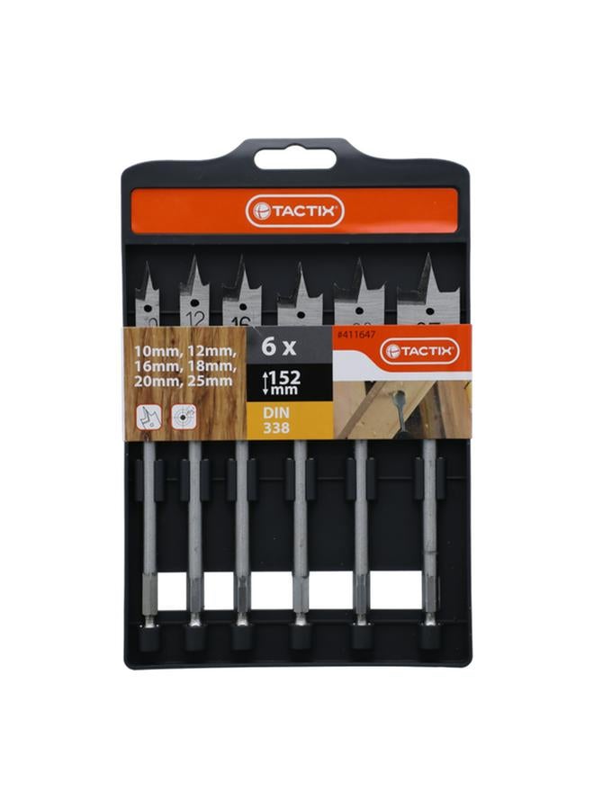 Tactix 6-Piece Break-Resistant Durable Flat Wood Drill Set Grey - Image 1