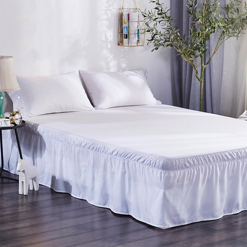 Elastic Dust Ruffle Bed Shirt Fashion Polyester Bed Bedding Pleated Skirt for Home Hotel - 200x200cm (White) - Image 3