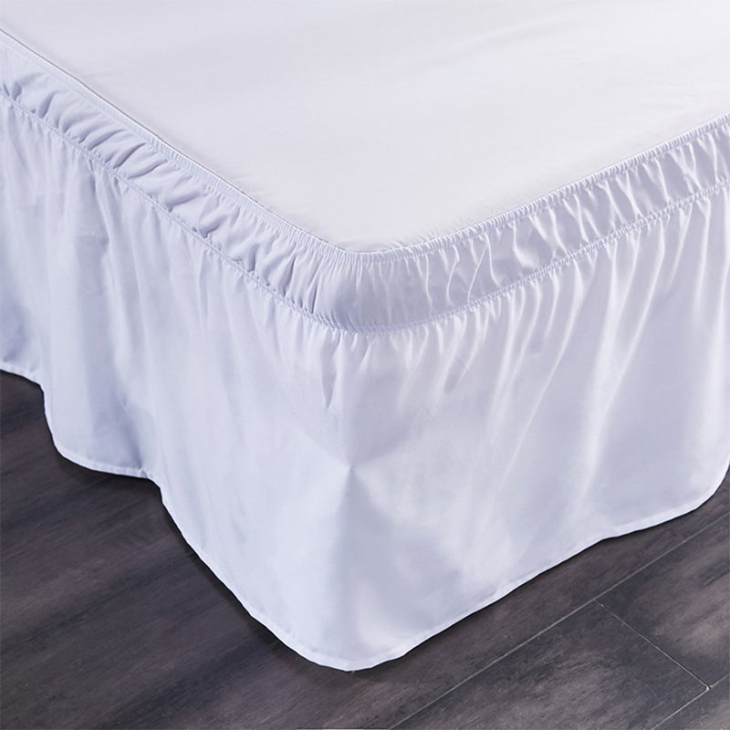 Elastic Dust Ruffle Bed Shirt Fashion Polyester Bed Bedding Pleated Skirt for Home Hotel - 200x200cm (White) - Image 2