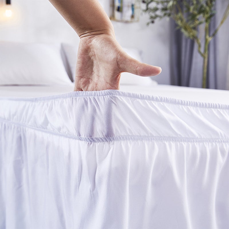 Elastic Dust Ruffle Bed Shirt Fashion Polyester Bed Bedding Pleated Skirt for Home Hotel - 200x200cm (White) - Image 5