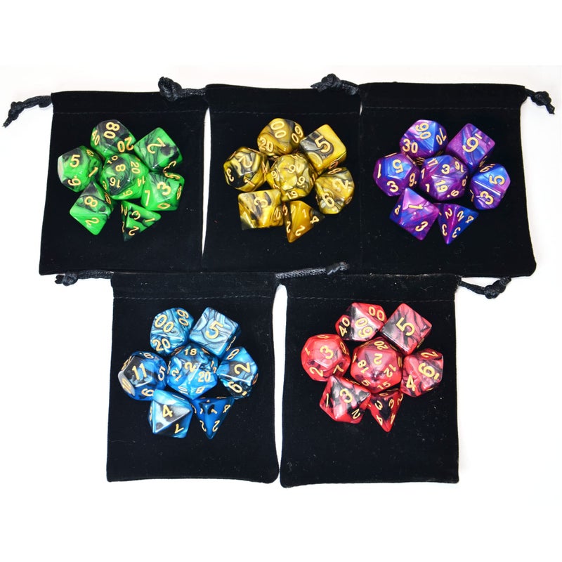 SmartDealsPro 5 x 7-Die Double-Colors Polyhedral Dice Sets with Pouches for D&D DND RPG MTG Dungeon and Dragons Table Board Roll Playing Games D4 D6 D8 D10 D% D12 D20 - Image 3