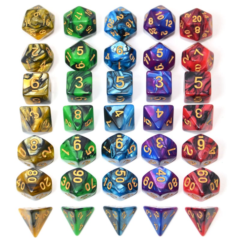 SmartDealsPro 5 x 7-Die Double-Colors Polyhedral Dice Sets with Pouches for D&D DND RPG MTG Dungeon and Dragons Table Board Roll Playing Games D4 D6 D8 D10 D% D12 D20 - Image 2
