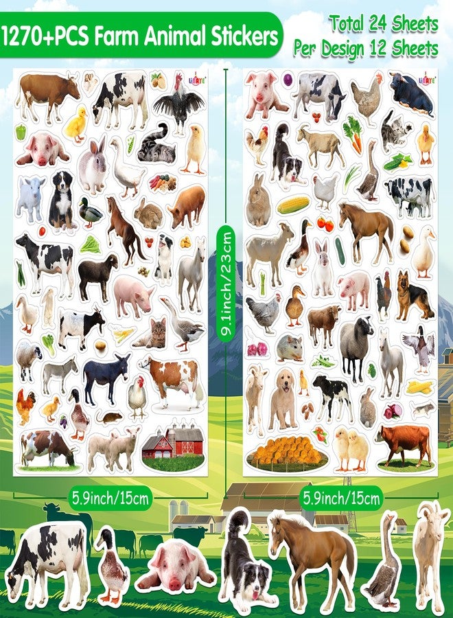 LINAYE 24 Sheets Farm Stickers for Kids, 1032 PCS Farm Animal Stickers for Scrapbooking,Water Bottles,Envelopes,Laptop, Animal Cow Stickers for Kids Boys Girls - Image 2