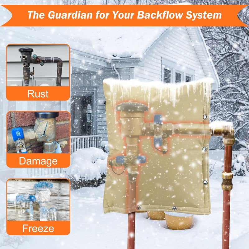 Haoall 2-Way Opening Backflow Preventer Insulation Cover 5°F,Sprinkler Cover for Outside,5 Layers Waterproof 600D Sprinkler Valve Well Pump Cover for Winter Freeze Protection 30" W x 24" H, Khaki - Image 5