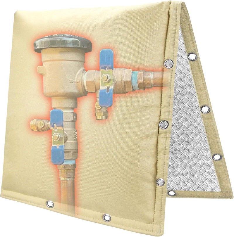 Haoall 2-Way Opening Backflow Preventer Insulation Cover 5°F,Sprinkler Cover for Outside,5 Layers Waterproof 600D Sprinkler Valve Well Pump Cover for Winter Freeze Protection 30" W x 24" H, Khaki - Image 1