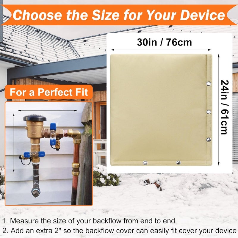 Haoall 2-Way Opening Backflow Preventer Insulation Cover 5°F,Sprinkler Cover for Outside,5 Layers Waterproof 600D Sprinkler Valve Well Pump Cover for Winter Freeze Protection 30" W x 24" H, Khaki - Image 2