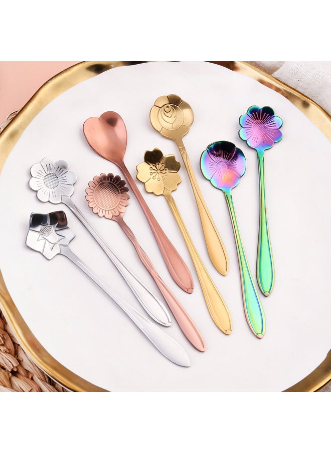 Generic - S Gift Mixing Spoon Japanese Stainless Steel Flower Spoon Coffee Mixing Gold-plated Tableware Can Be Set Logo-Color:Colorful Pansy Spoon - Image 1