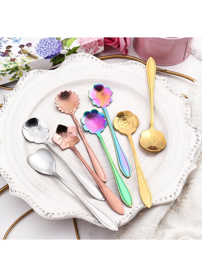 Generic - S Gift Mixing Spoon Japanese Stainless Steel Flower Spoon Coffee Mixing Gold-plated Tableware Can Be Set Logo-Color:Colorful Pansy Spoon - Image 1