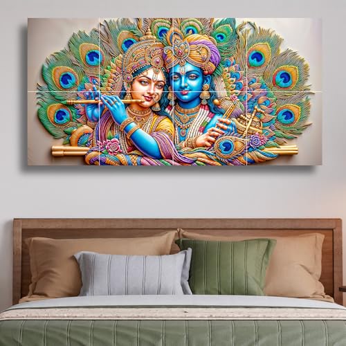 Nozvera 8 Pcs Radha Krishna MDF Wall Painting, UV Sparkle Laminated, 25x48 Inch Panel Art for Living Room & Home Decor - Image 1