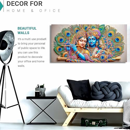 Nozvera 8 Pcs Radha Krishna MDF Wall Painting, UV Sparkle Laminated, 25x48 Inch Panel Art for Living Room & Home Decor - Image 5