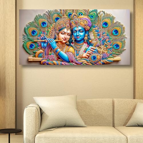 Nozvera 8 Pcs Radha Krishna MDF Wall Painting, UV Sparkle Laminated, 25x48 Inch Panel Art for Living Room & Home Decor - Image 4