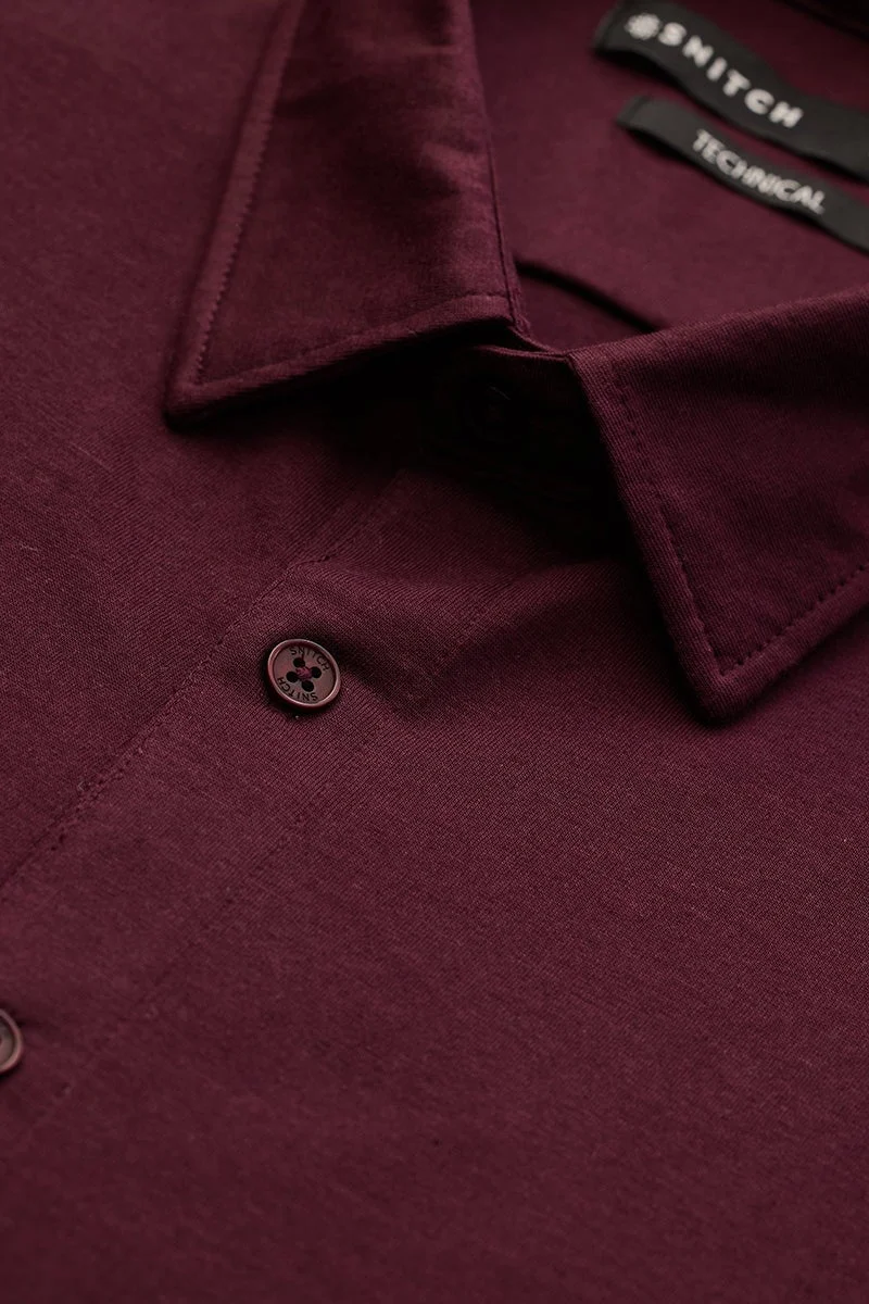 سنيتش Burgundy Solid Long Sleeve Slim Fit Shirt
