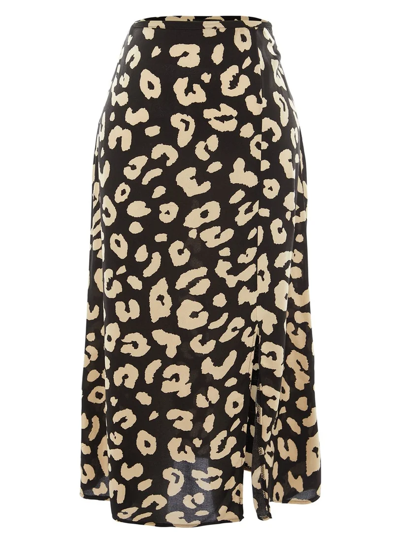Trendyol Curve Animal Print Side Slit Midi Skirt