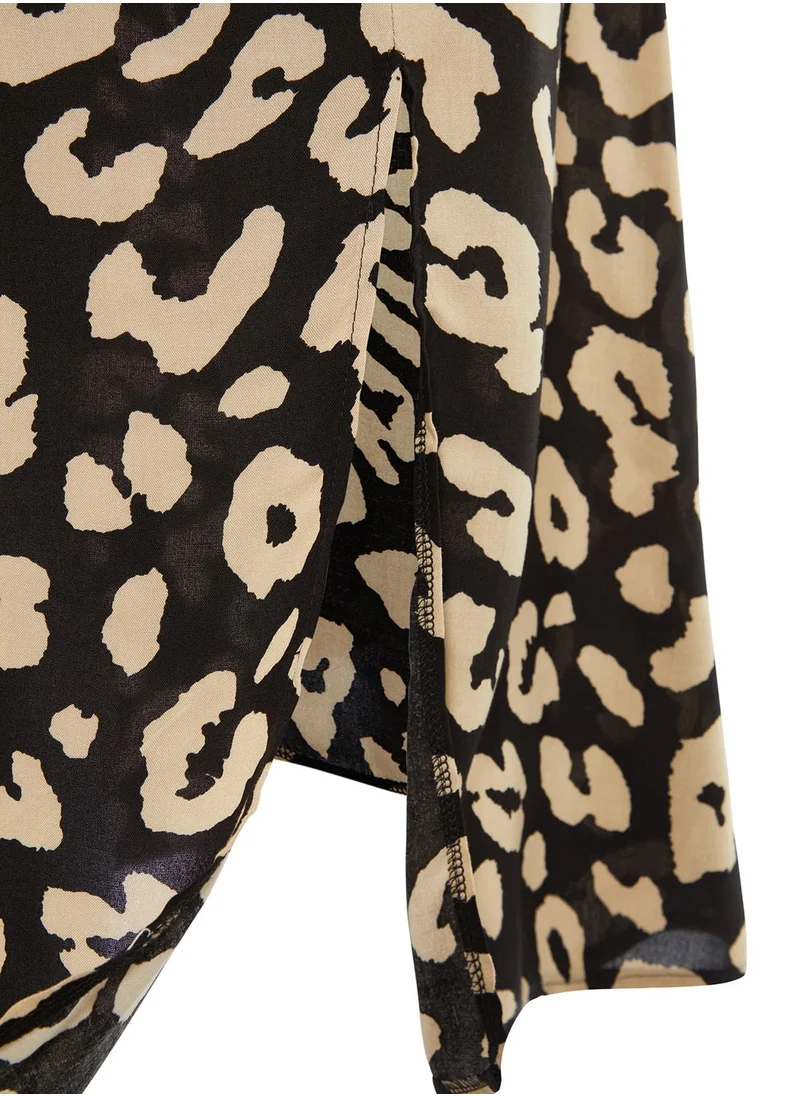 Trendyol Curve Animal Print Side Slit Midi Skirt