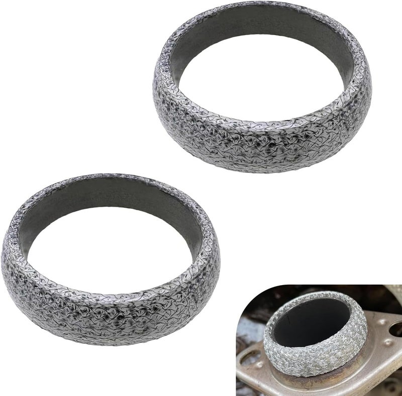 MOXRUQ 2 PCS Exhaust Manifold Gasket, 2.36" Graphite Exhaust Donut Gasket, Universal Donut Gasket Replacement for Preventing Leaking Between Exhaust Pipe and Exhaust Manifold (Silver #60MM) - Image 1