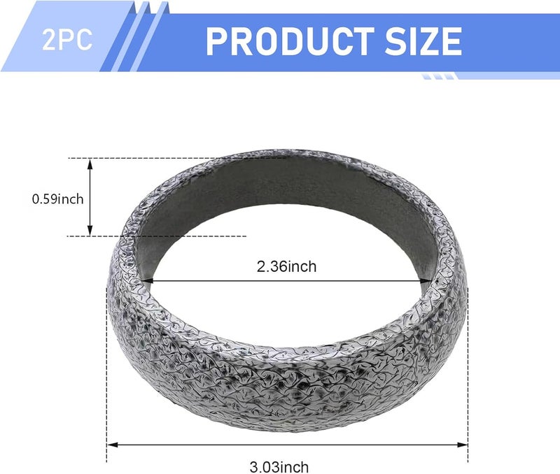 MOXRUQ 2 PCS Exhaust Manifold Gasket, 2.36" Graphite Exhaust Donut Gasket, Universal Donut Gasket Replacement for Preventing Leaking Between Exhaust Pipe and Exhaust Manifold (Silver #60MM) - Image 2