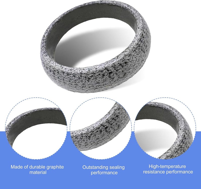 MOXRUQ 2 PCS Exhaust Manifold Gasket, 2.36" Graphite Exhaust Donut Gasket, Universal Donut Gasket Replacement for Preventing Leaking Between Exhaust Pipe and Exhaust Manifold (Silver #60MM) - Image 3