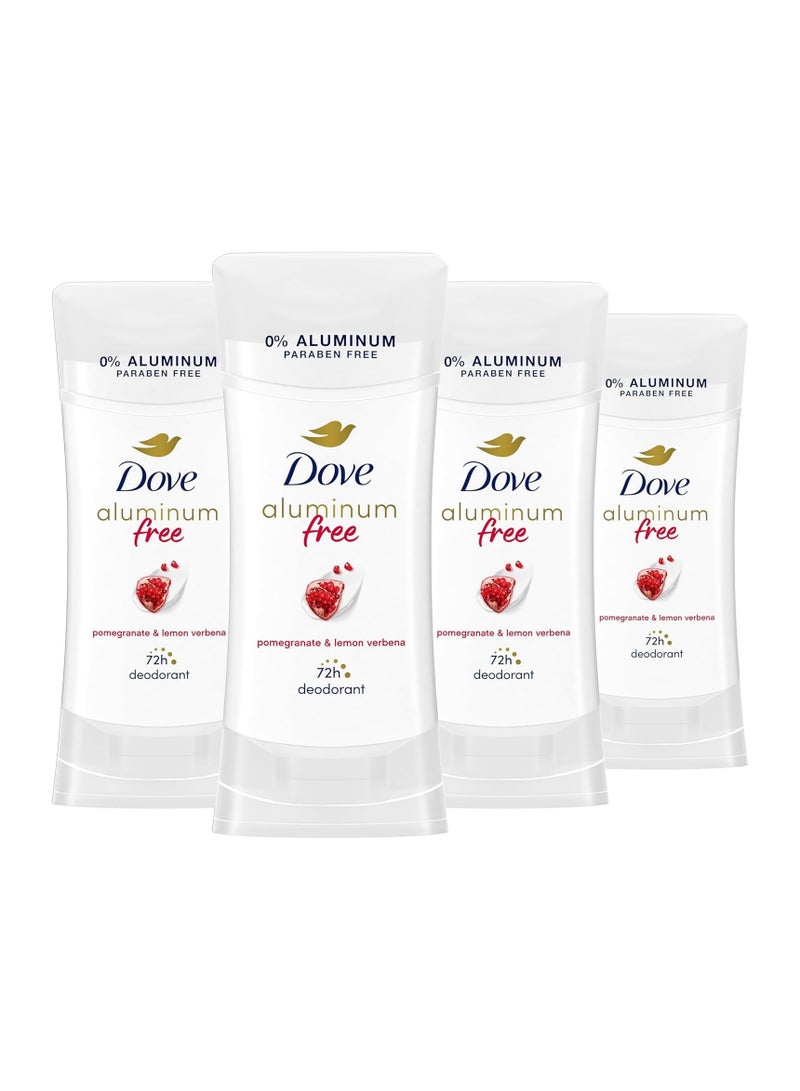 دوف مزيل عرق دوف 0% ألومنيوم، حماية من الروائح تدوم 24 ساعة، برائحة الرمان والليمون، مع ربع مرطبات و0% كحول، 2.6 أونصة، 4 قطع