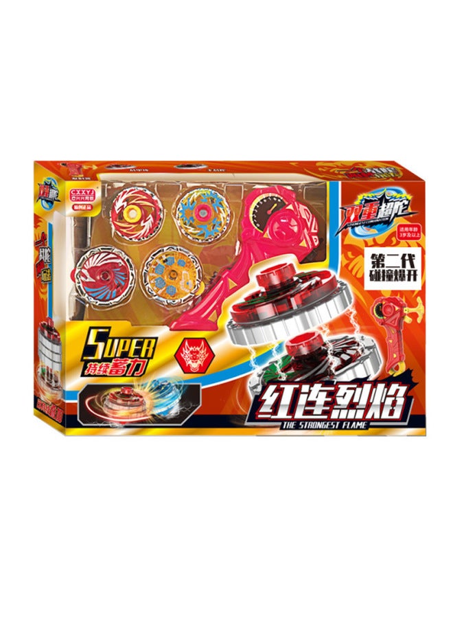 Double Super Tuo Second Generation Collision Burst Top Toy Super-variant Strong Magnetic Force Gyro-Color:Red Lotus Flame-Cool Box -2 Gyro  - Image 1