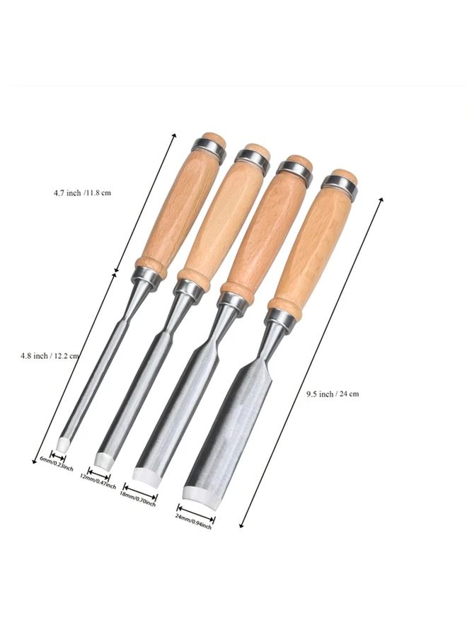 4 Pcs Half Round Wood Chisels Chrome Vanadium Steel Oil Rubbed Finish Wood Handles - Image 2