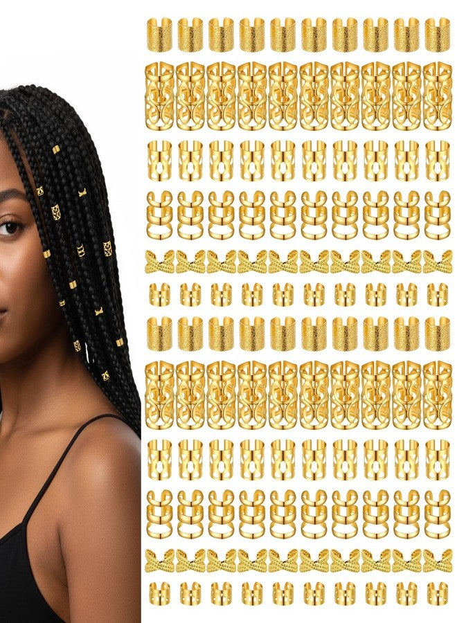 Matwsec 120PCS Gold Hair Jewelry for Braids, Loc Jewelry for Dreadlocks Metal Hair Clips for Braids Dreadlock Locs Accessories, Adjustable Hairs Cuff Coils Rings Charms Braiding Decoration - Image 1