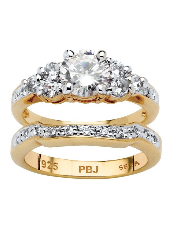 Palm Beach Jewelry Palmbeach Yellow Goldplated Or Platinium Plated Round Cubic Zirconia Bridal Ring Set Size 9  - Image 1