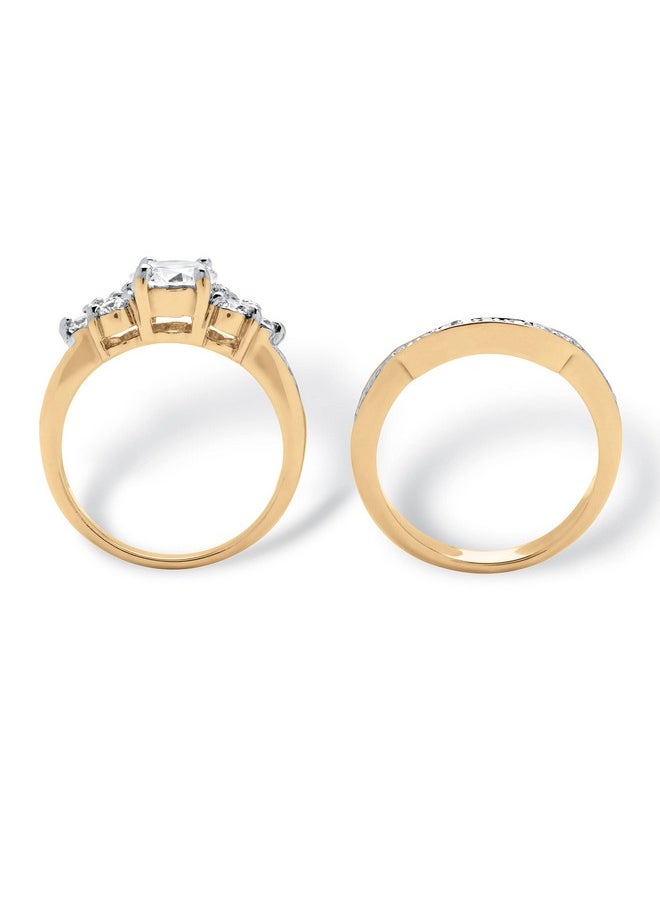 Palm Beach Jewelry Palmbeach Yellow Goldplated Or Platinium Plated Round Cubic Zirconia Bridal Ring Set Size 9  - Image 2