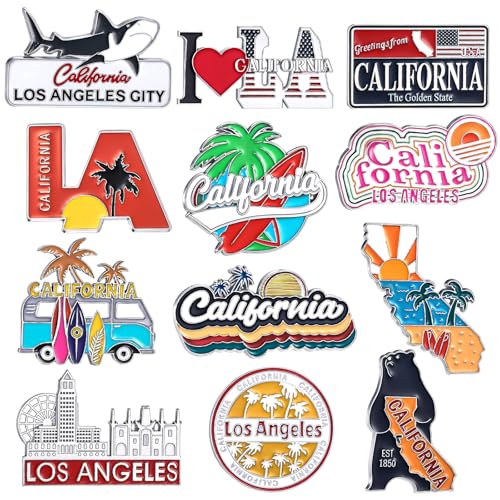 Konohan 12 Pcs California Magnets for Refrigerator Metal Fridge Magnet Magnetic California Souvenirs Gifts USA State Magnetic Los Angeles City Refrigerator Stickers, USA Flag, Coconut Tree - Image 1