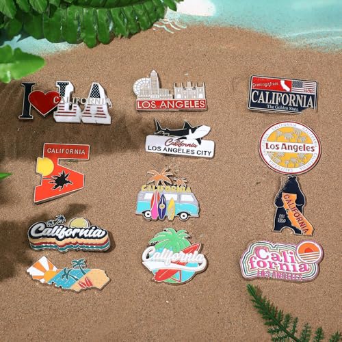 Konohan 12 Pcs California Magnets for Refrigerator Metal Fridge Magnet Magnetic California Souvenirs Gifts USA State Magnetic Los Angeles City Refrigerator Stickers, USA Flag, Coconut Tree - Image 4